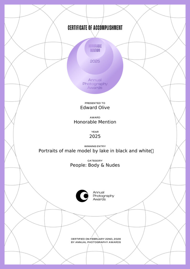 annualphotoawards certifcate Edward Olive portrait photographer